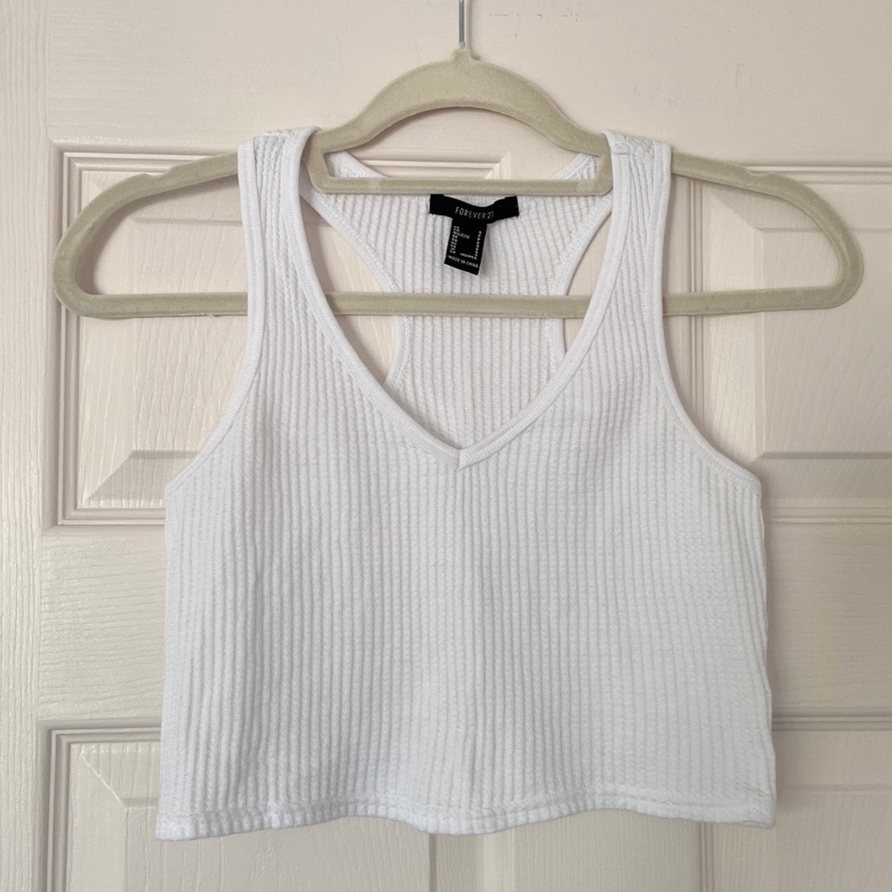 Forever 21 White Ribbed Tank Top